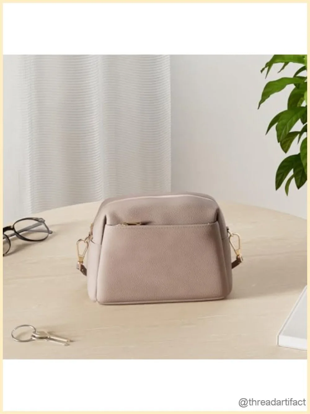 Faux Leather Triple Zip Small Crossbody Bag with Adjustable Strap